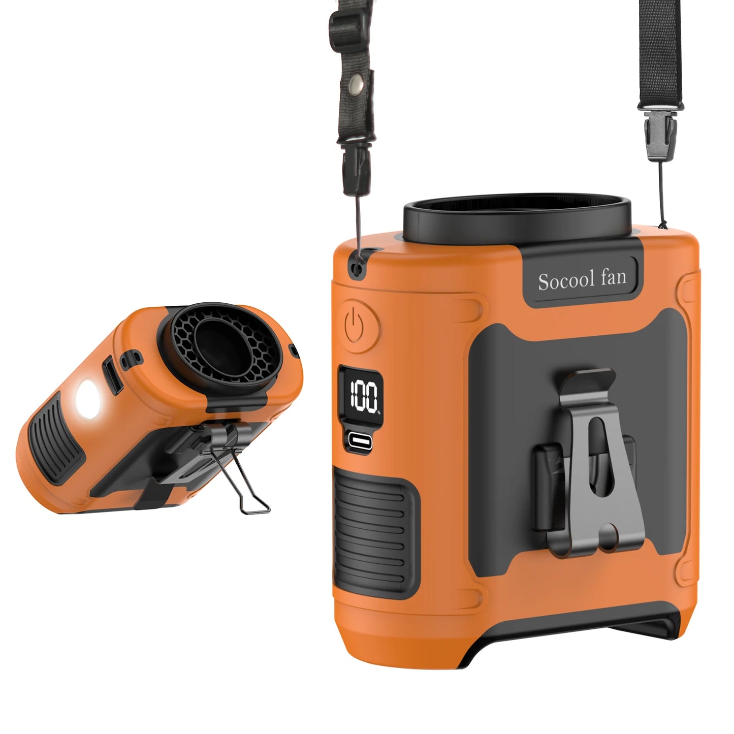 Socool 10000mAh Waist Fan Portable Handheld Hanging Neck Fan Ultra-Strong Wind with Phone Charging LED Light for Outdoor Working